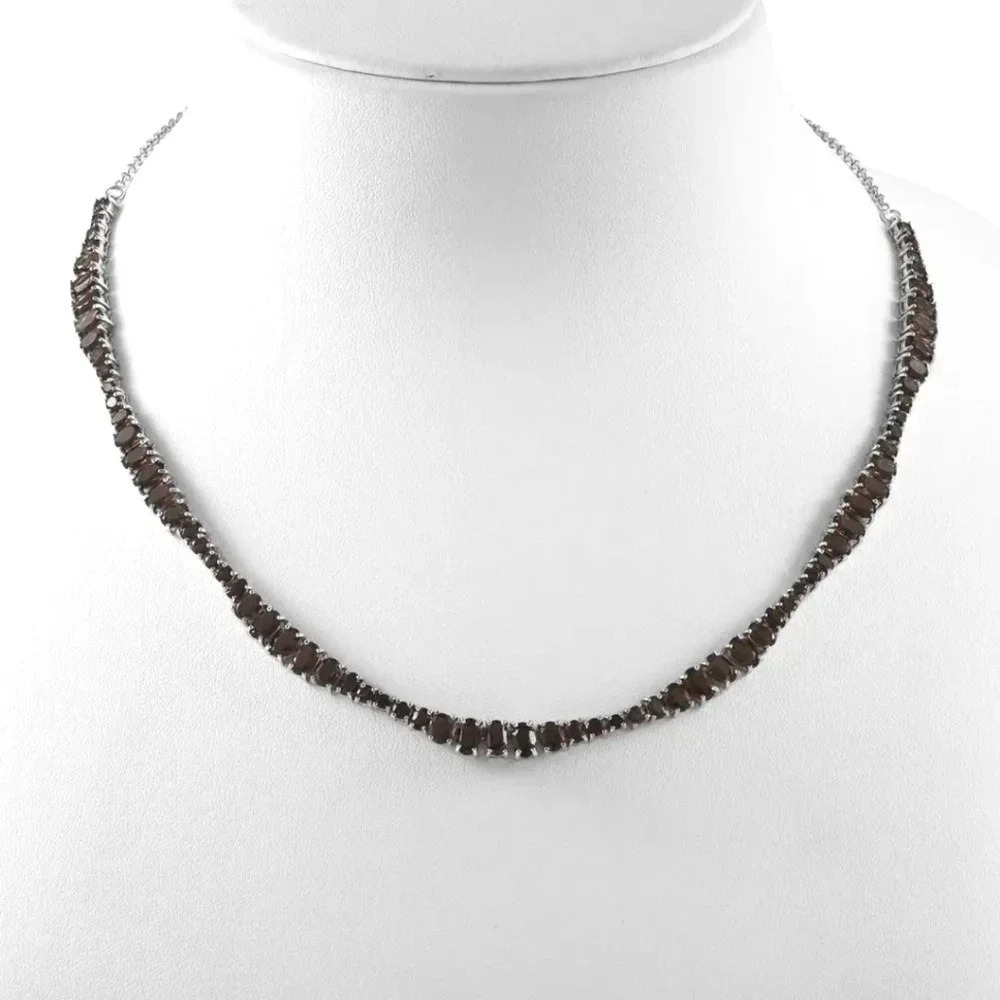 Smoky Quartz Necklace 18" In 925 Sterling Silver